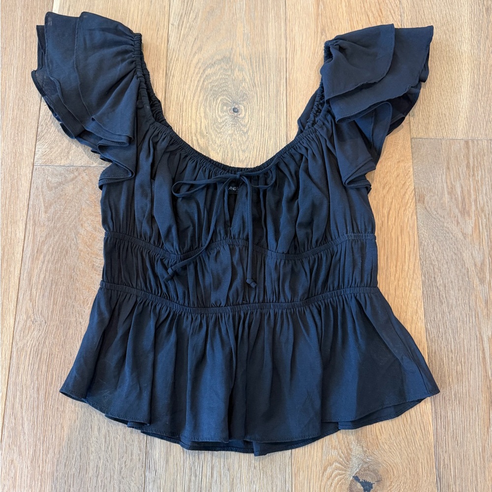 Cotton Candy LA Black Ruffle Peplum Babydoll Top Size Small